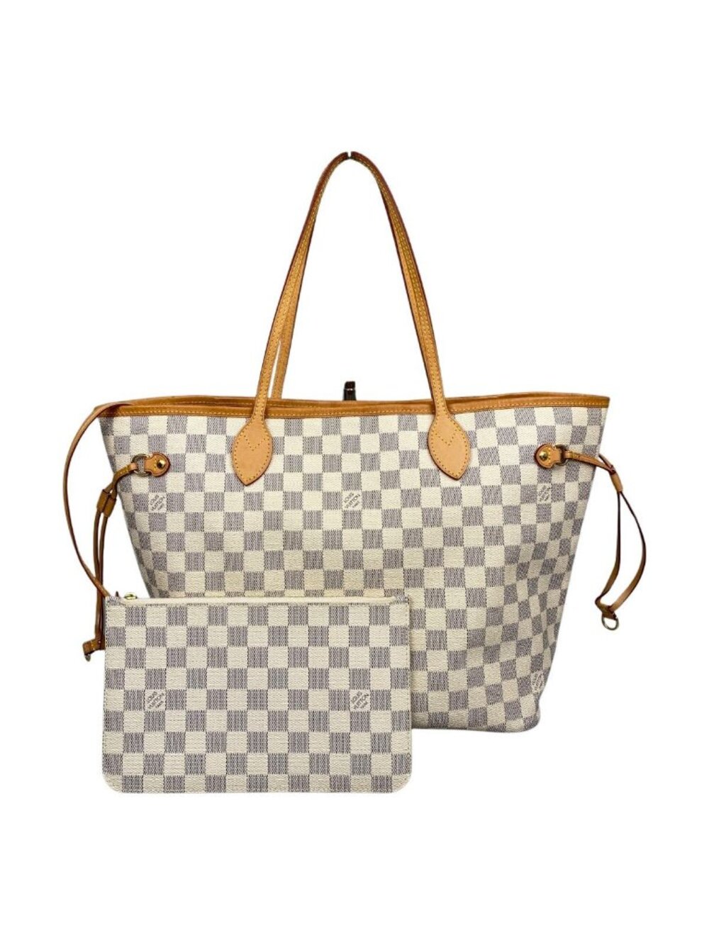 Louis Vuitton Damier Shoulder Tote with Azur Neverfull MM Pouch Rose Beige